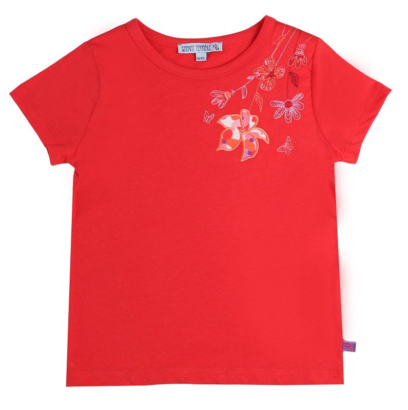 Enfant terrible - T-Shirt Blumen-Stickerei red Shirt
