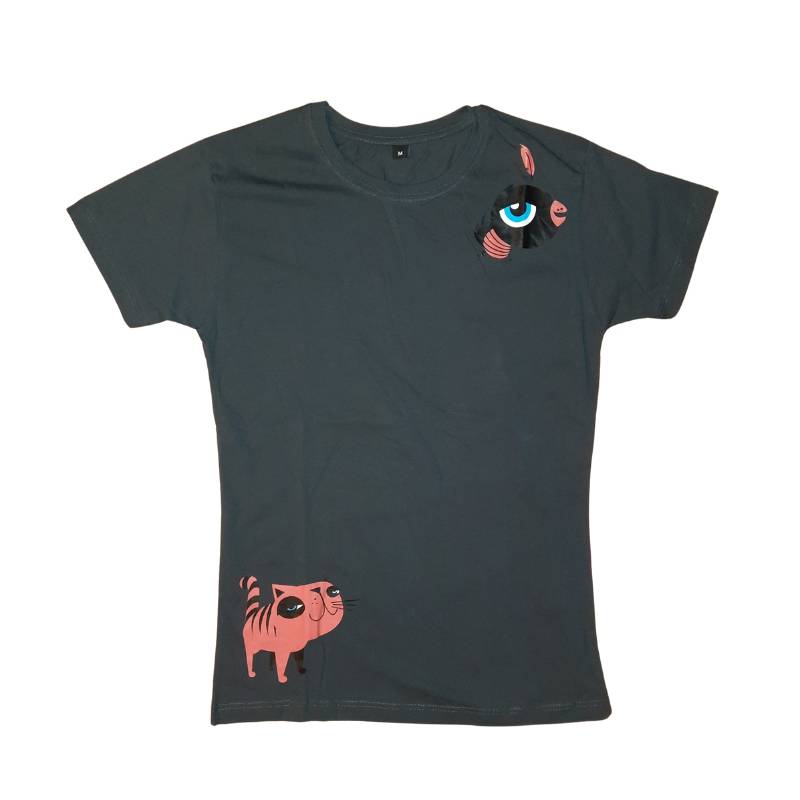 YackFou - Damen T-Shirt Cat & Bird anthrazit