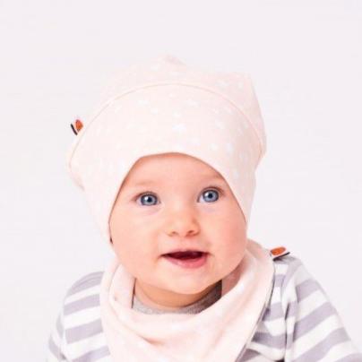 Haube Cheeky Apple - Gefütterte Babyhaube Starry sky peach blush - bio und fair