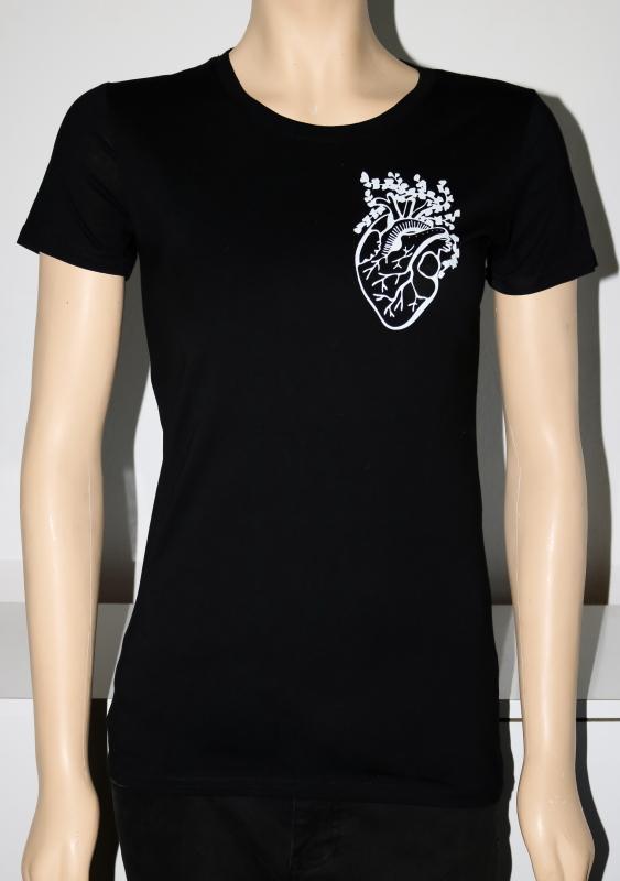 bioBaumwolle Shirt für Damen in schwarz Rundhalsausschnitt nachhaltiger umweltfreundlicher Druck