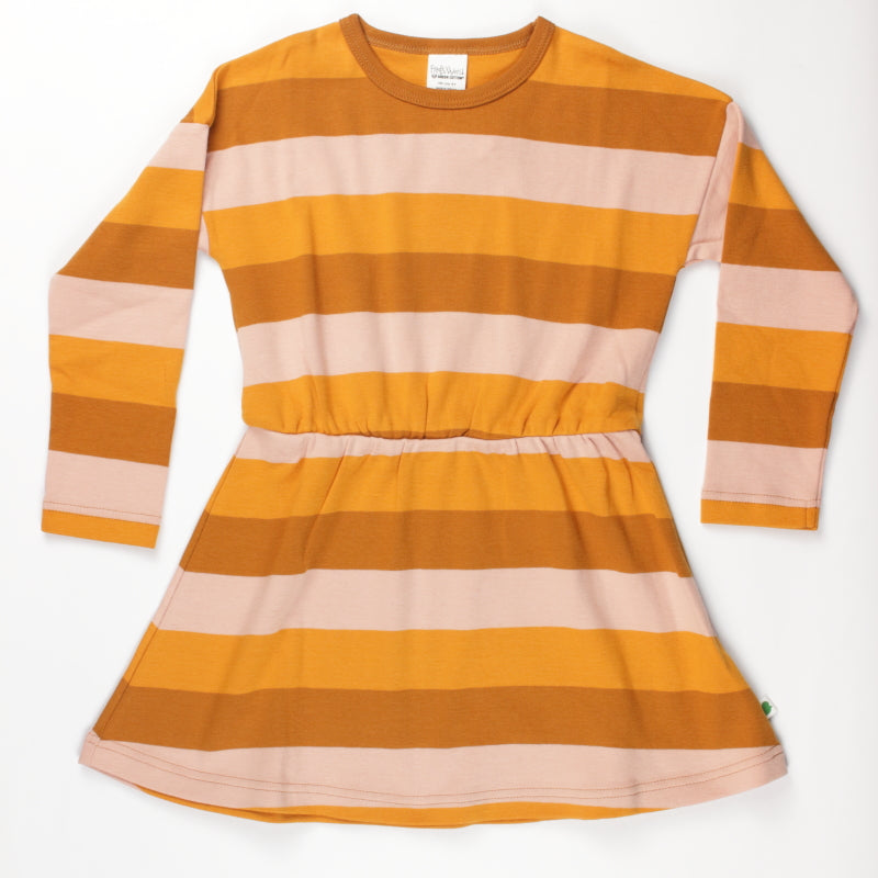 Jerseykleid mit Blockstreifen in hellem rosa, terra und orange,